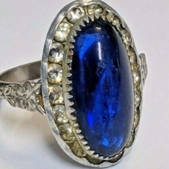 Vintage McGRATH HAMIN Blue Glass Edwardian Ring - Picture 5 of 5